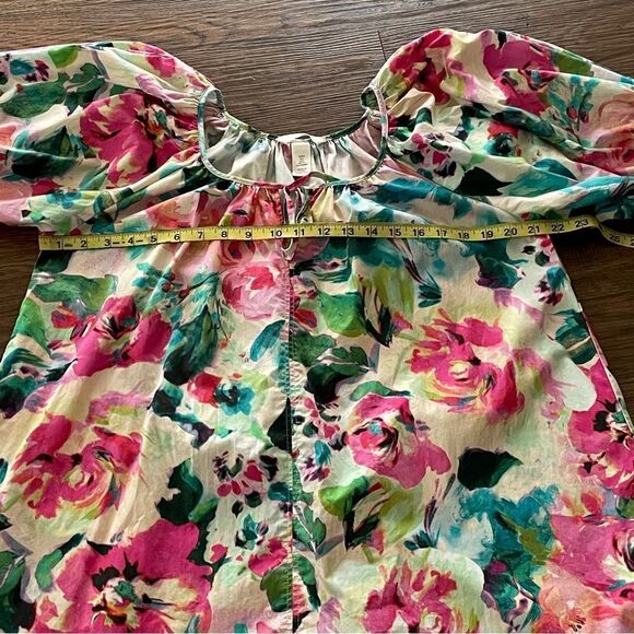 H&M PUFF-SLEEVED TIE-DETAIL FLORAL DRESS White Pink Green Blue Small - Picture 12 of 13